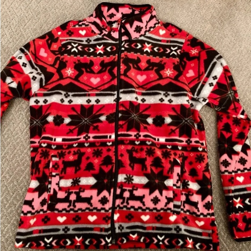 Vera Bradley Zip Fleece Nordic Stripe Ski Themed Pink Red White Small